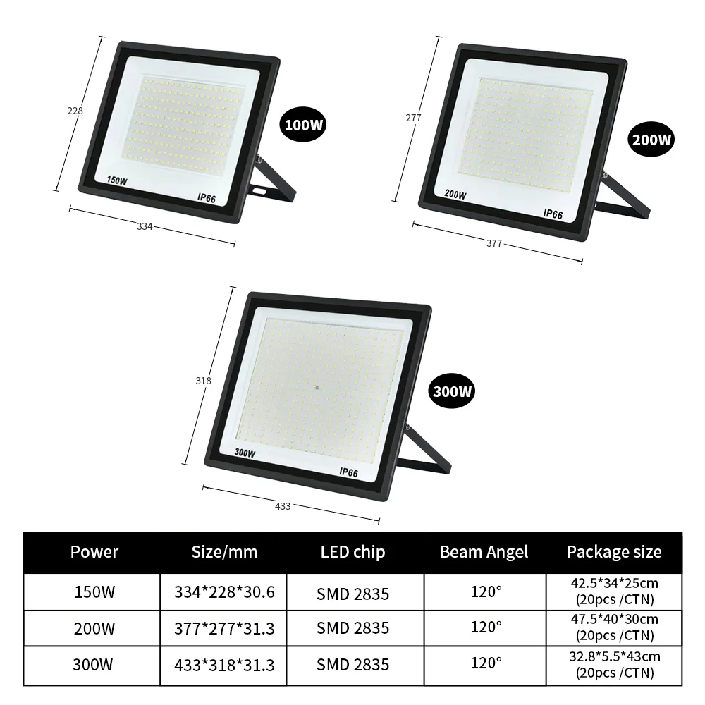 High Brightness LED Flood Light Waterproof IP66 10W 20W 30W 40W 50W 100W 200W 300W LED Reflector Lights Garden Light