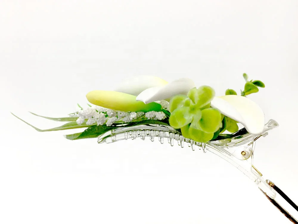 Hot selling Hawaiian premium Plumeria frangipani foam flower with fabric leaf hair clip for hair accessories