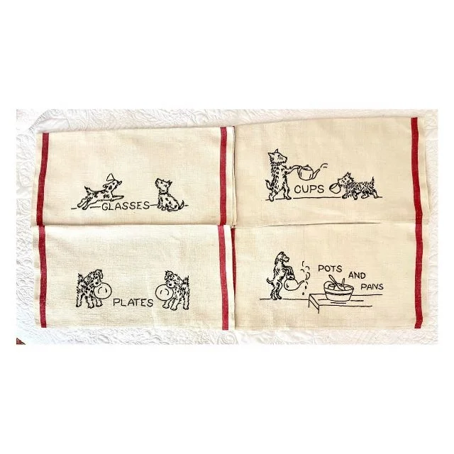 Authentic Solid Beige White Dogs Cat Embroidered Washable Cotton Absorbent Ultra Decor Customizable Big Size Golf Dish Towels