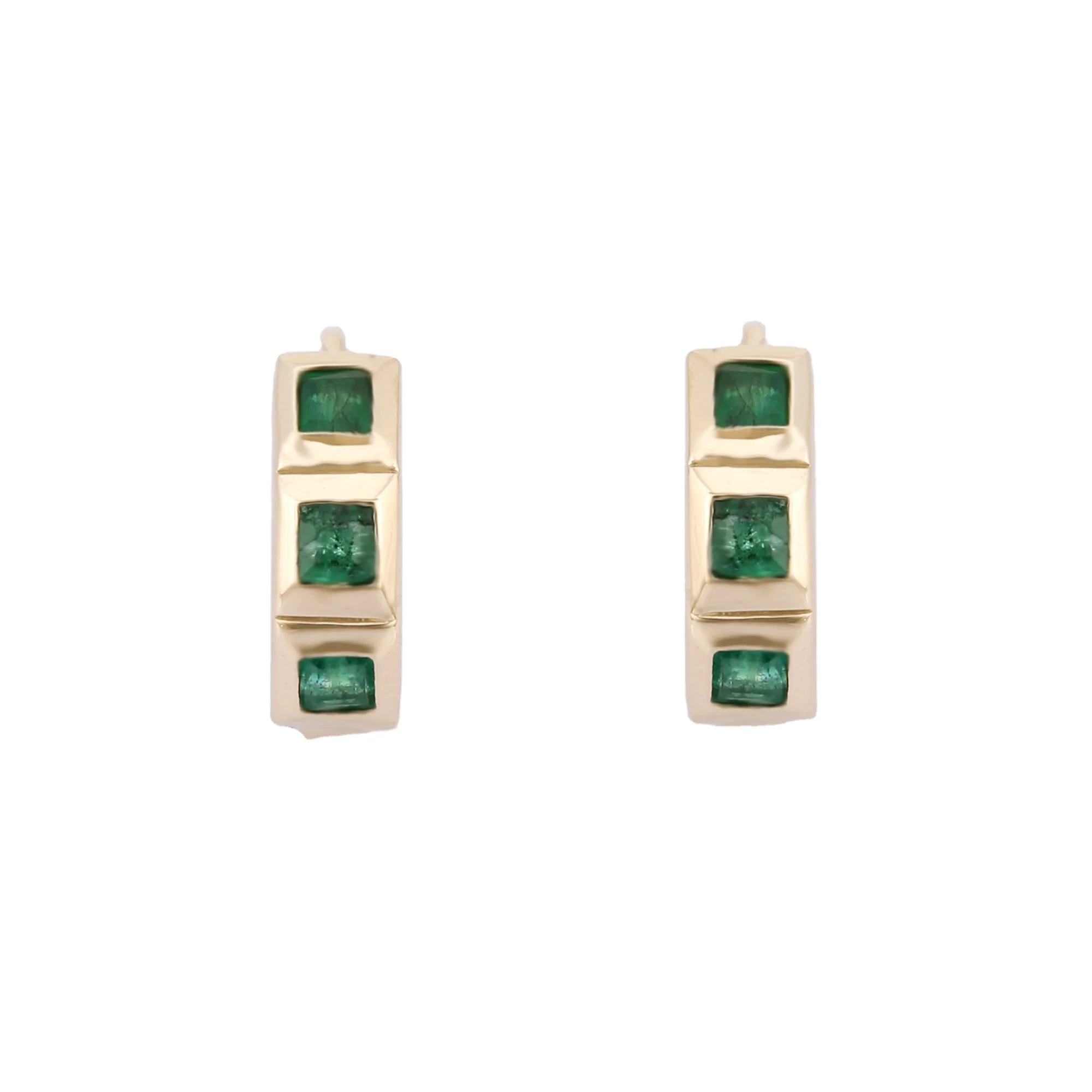 Fine Jewelry Natural Precious Square Emerald Gemstone Hoop Earring 14k Solid Gold Earring Handmade Customize Jewelry For Women