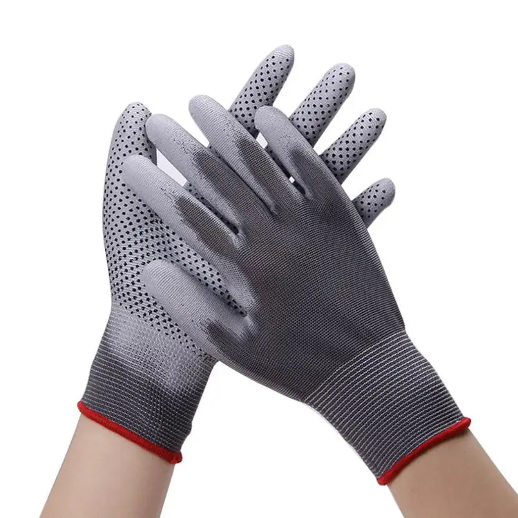 Breathable Wear Resistant ESD Non Slip Dotted PU Coated Palm Gloves