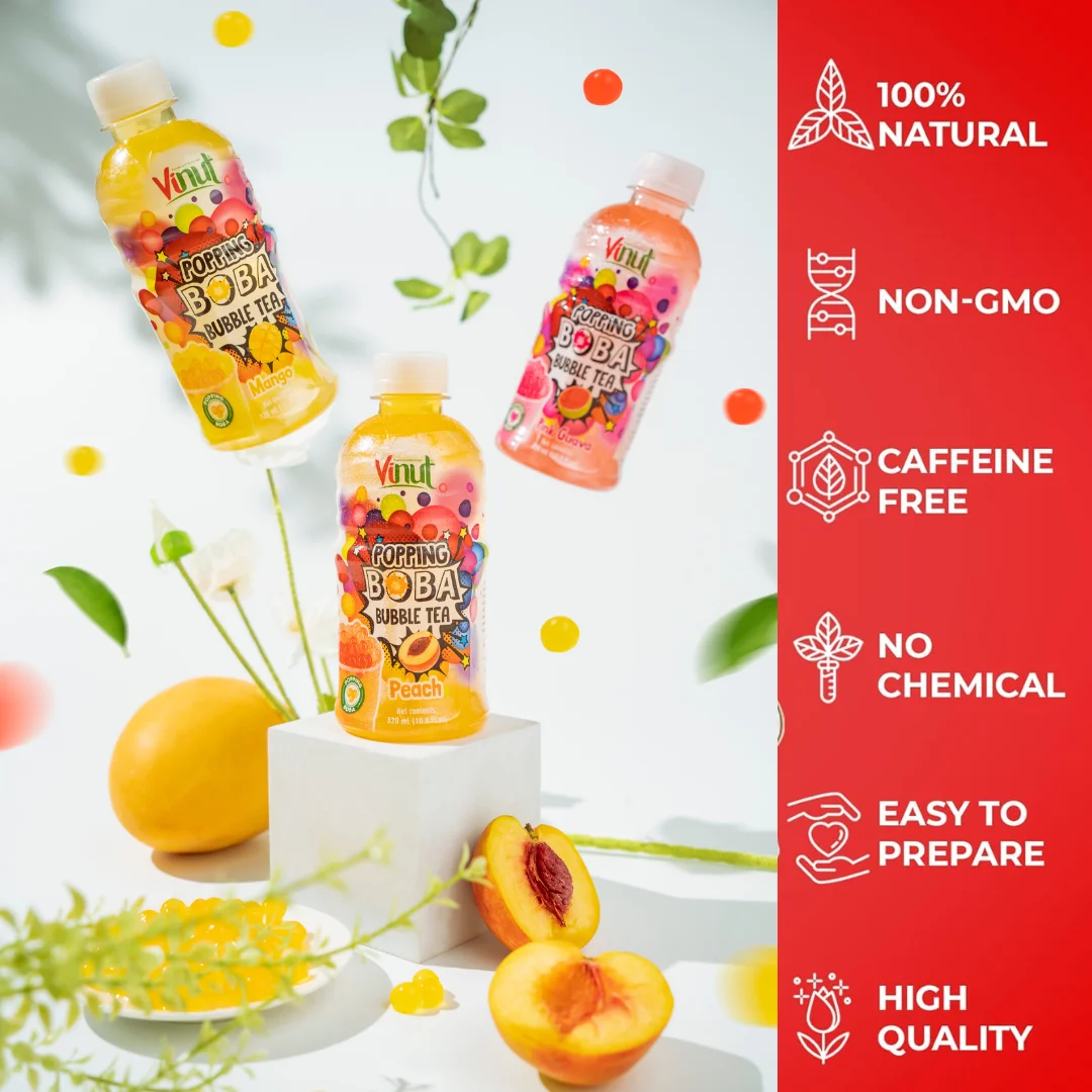 Exclusive Private Label Popping Boba Bubble Tea Tropical Fruit Juice Drink 320ml - VINUT Manufacturer Beverage, Free Sample, Who