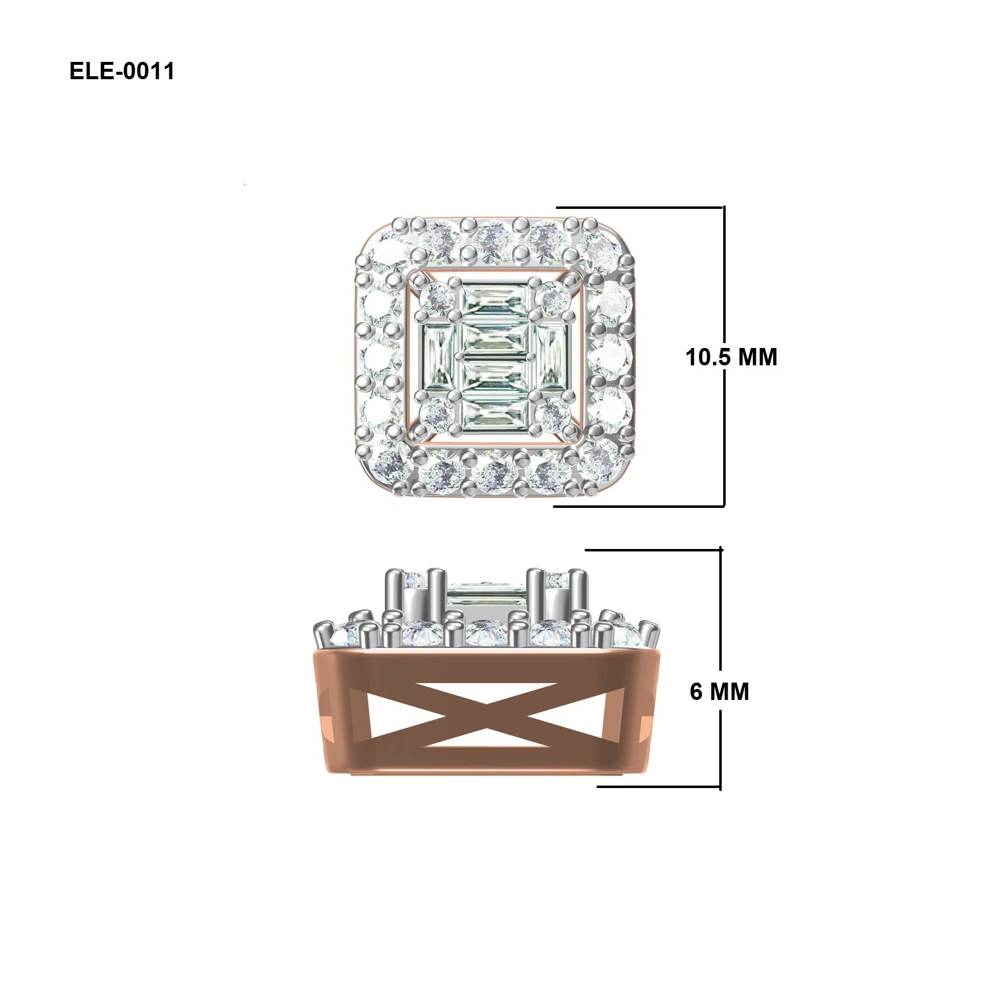Precious Earrings Manufacturer and Exporter at Factory Price in 14KT Yellow White Gold with Real Round and Baguette Diamond