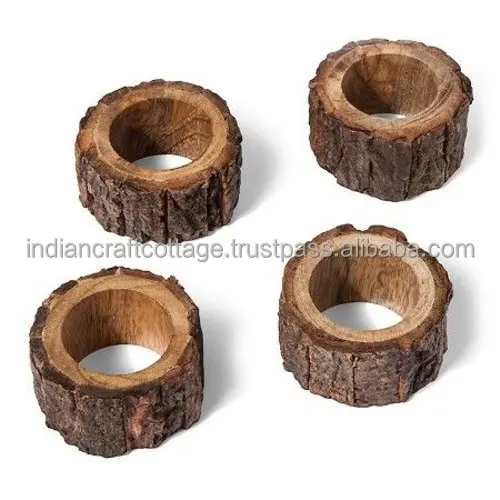 Wooden shell bark napkin ring for table decoration mango wood from india by INDIAN CRAFT COTTAGE