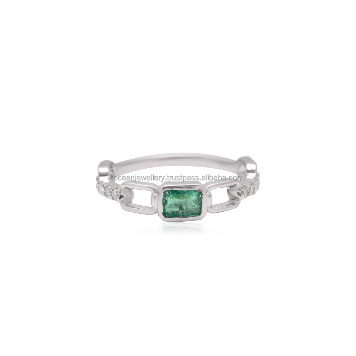 Wholesale 14k White Gold Emerald Band Ring Horizontal Ring Tribal Ring For Women
