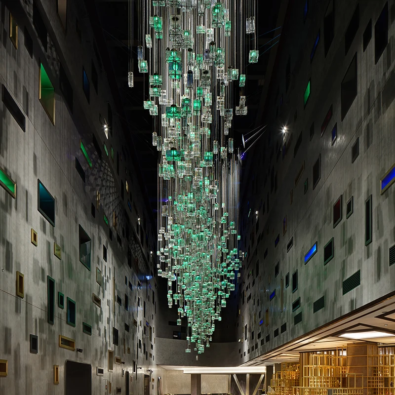 Custom new design modern luxury hotel lobby hall  glass  large chandeliers for hospital shopmall bespoke  hotel chandelier
