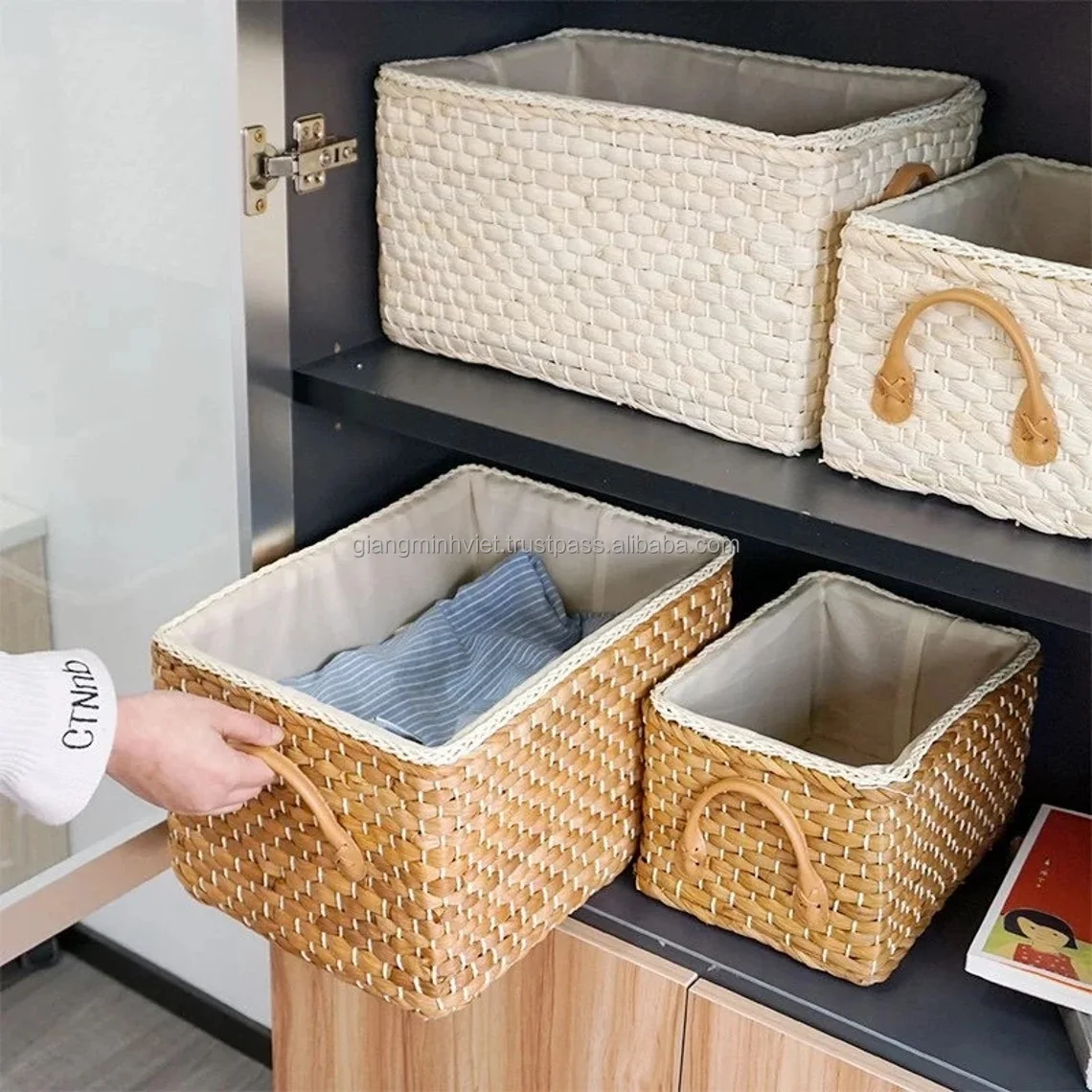 Woven Storage Basket Handmade Wicker Baskets - Laundry Sundries Organiser Clothes Toys - Container Decor