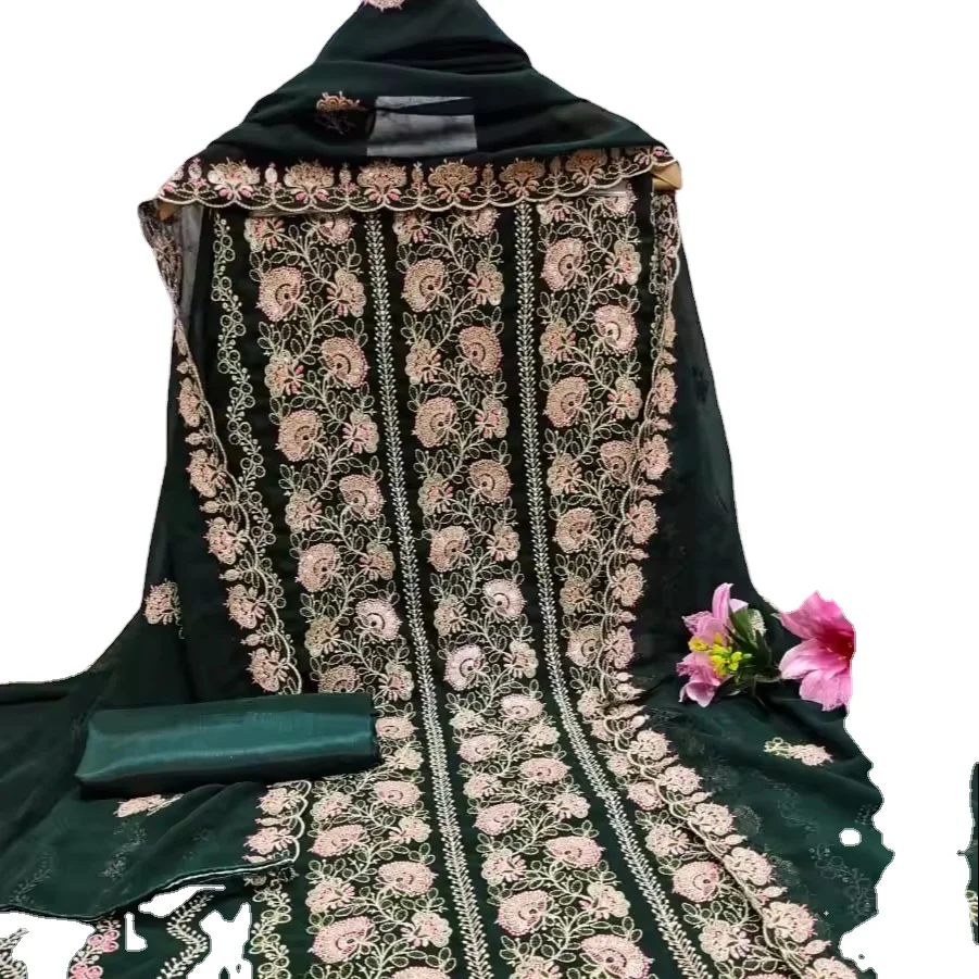 New Designer pure silk four jorjet with embroidery work Dress Material Suit for women