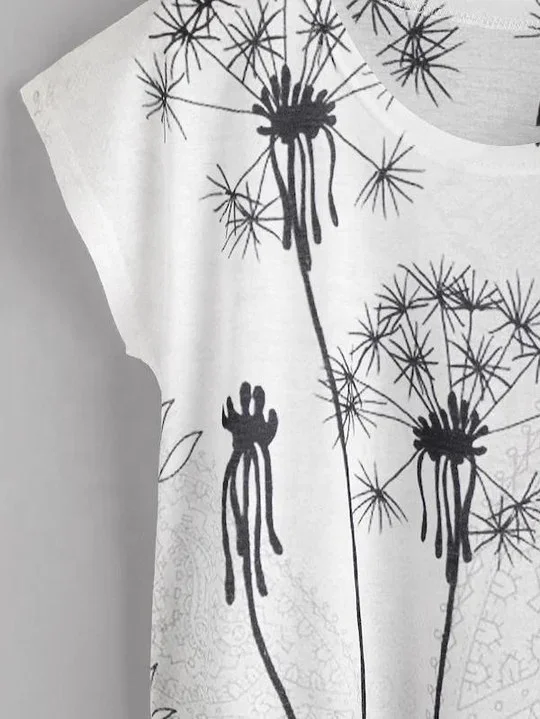Women Printed t-shirt flowers print Tee Style  Short Sleeve Short T-Shirt Casual Women