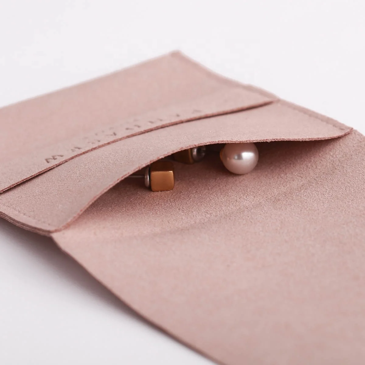 PandaSew Elegant Dusty Pink Envelope Microfiber Jewelry Pouch with Band Custom Logo