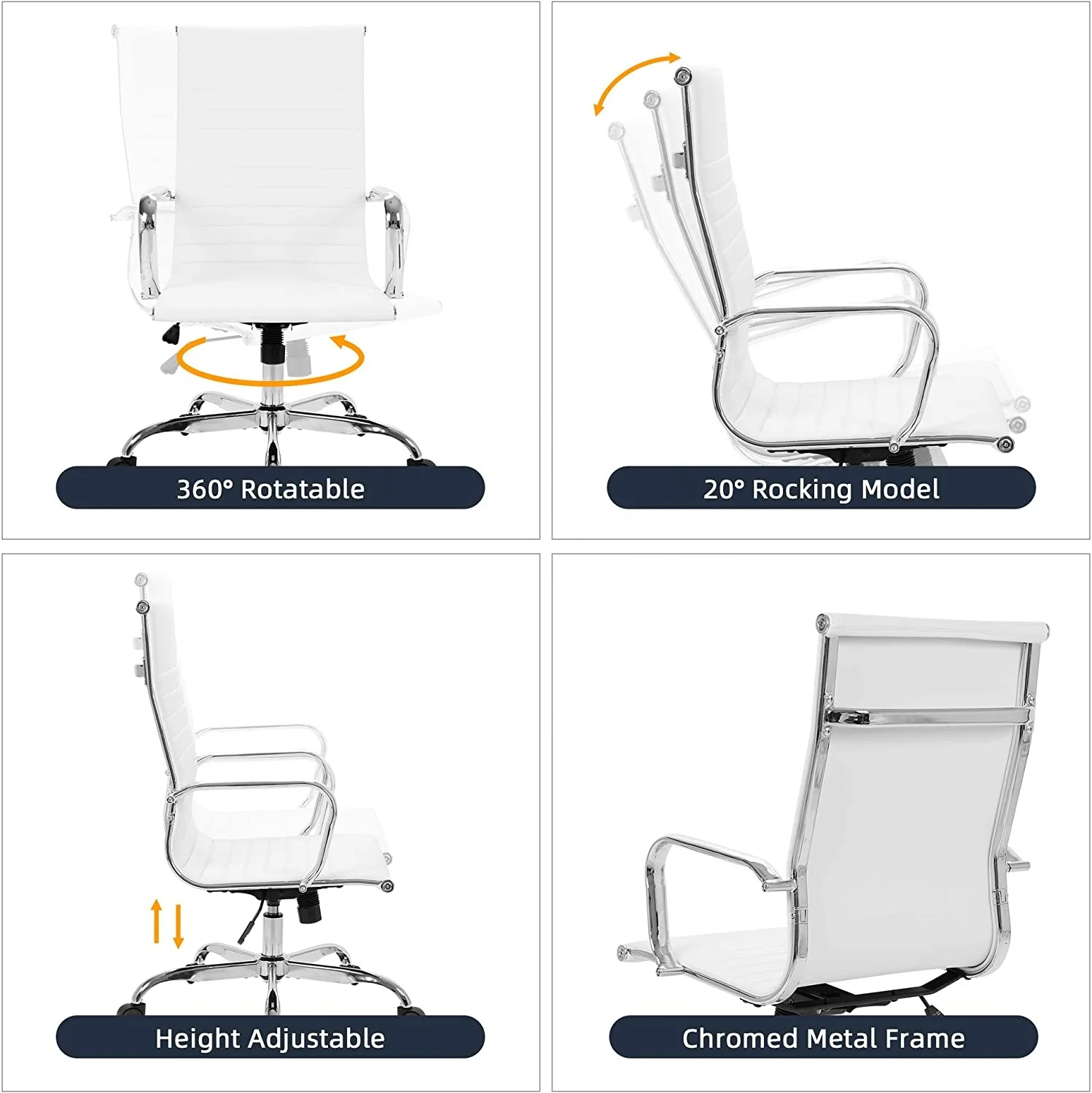 High back luxury comfortable executive manager white leather desk office computer chair with arms