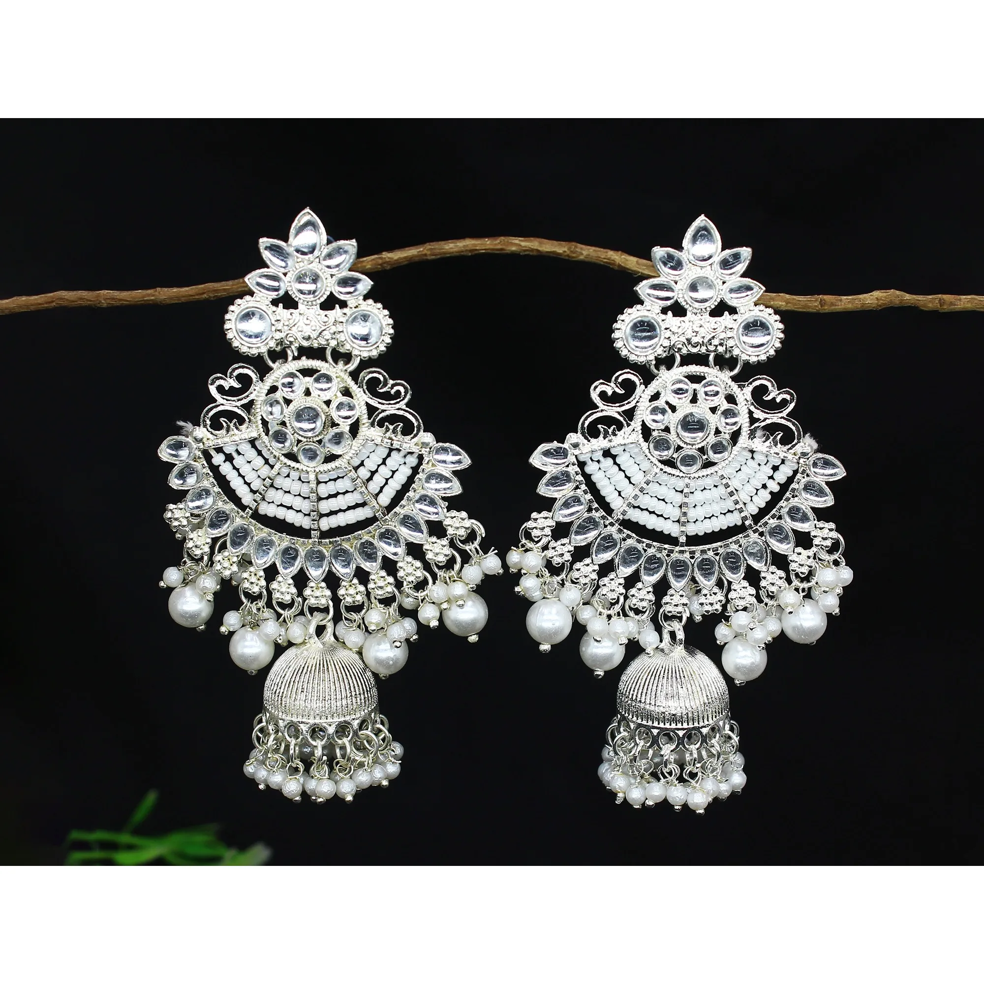 Wholesale Fashionable Gold Plated Meenakari Kundan Earrings Indian Bridal Wedding Party Jewelry With Tassel Shape for Engagement