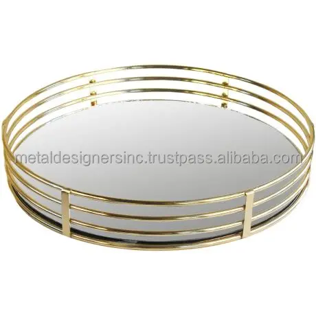 Metal and glass round serving decorative tray kitchenware and tableware tray