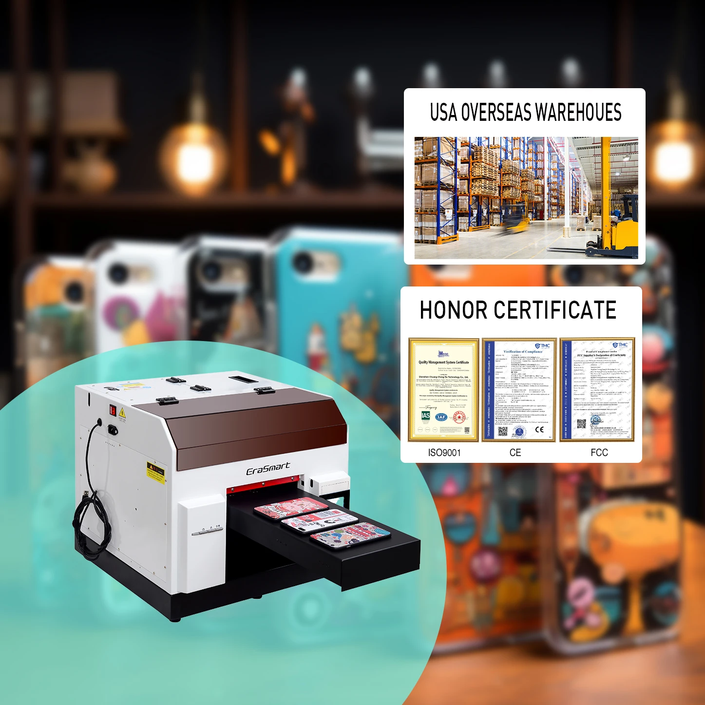 Erasmart Impresoras Para Celular Mini Printer A4 Cell Phone Case Printing Machine