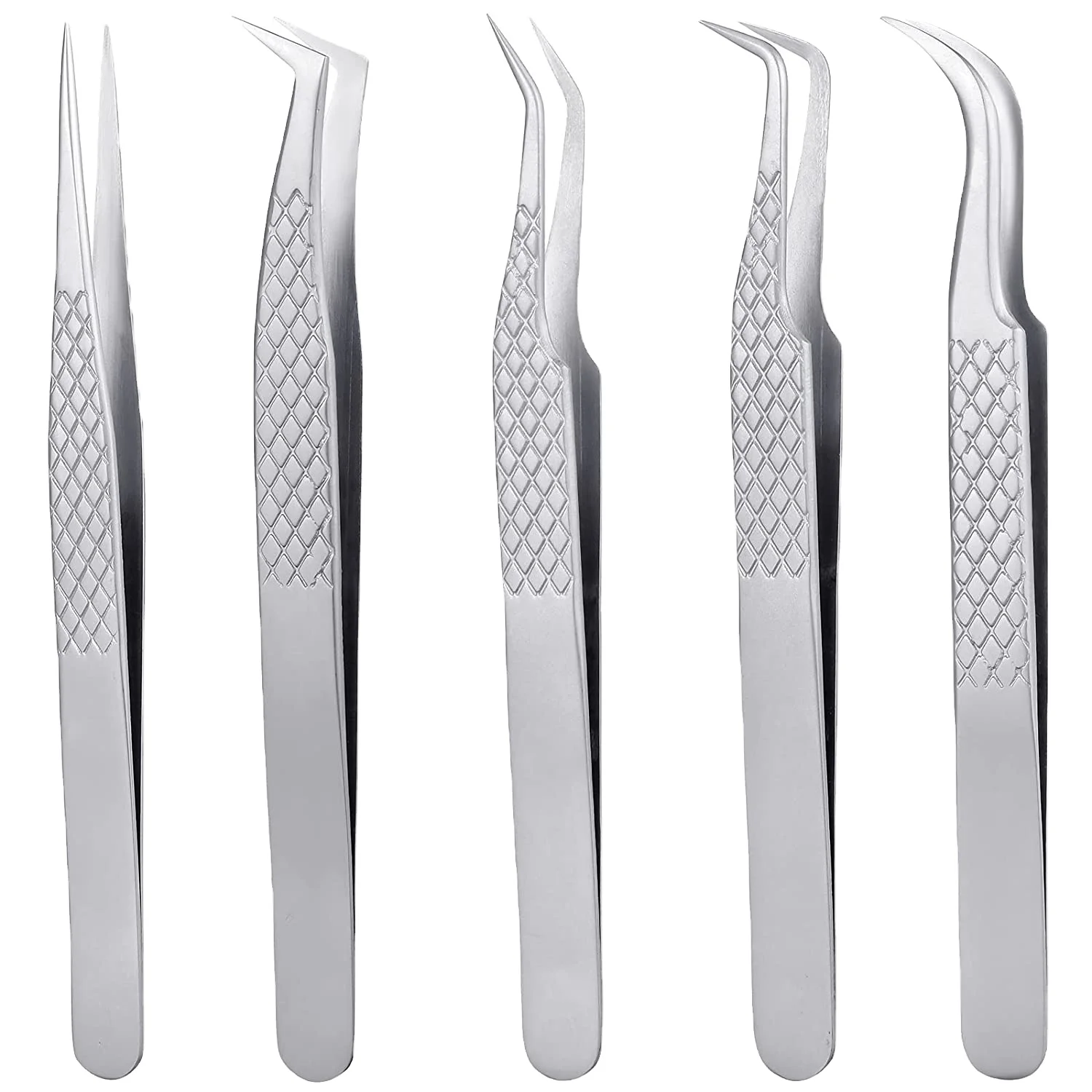 eyelash extension tweezers 5 pieces set straight and curved tip false lash tweezers eyelash volume tweezers stainless steel