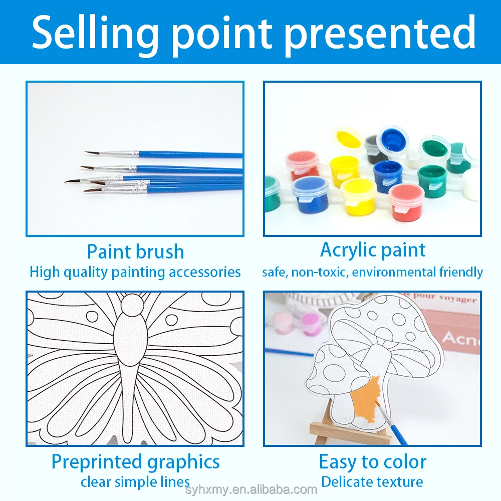 Mini Canvas Board with Drawing Suitable for Kids DIY Art Painting Preprinted Canvas Acrylic Kit