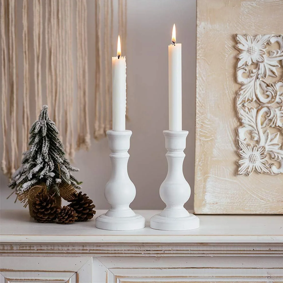Hot Sale Wooden Candle Holder Set Mango Wood Candle Holder Stand Set of 2 Hand Carved Candlestick at Factory Wholesale Price