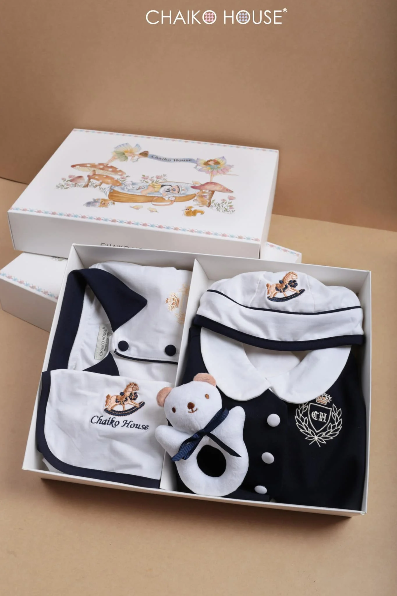 Newborn Baby Gift Set for Girls 7-Piece 100% Cotton Toddler Clothing Includes Dress Jumpsuit Hat Bib Sock Toy Horse Embroidery