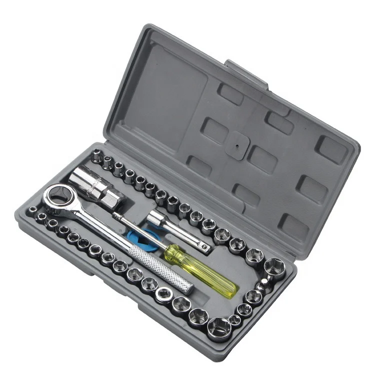 40PCS Combination Hardware Tool Set Repair Tool Box Kit Spanner Chrome Socket Tool Set