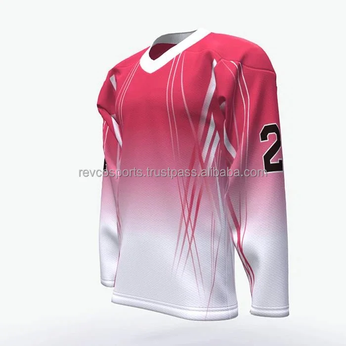 Hot Pink Color Ice hockey Jersey v neck Quick Dry Ice Hockey Jersey Breathable Heavy 100% Polyester Ice Hockey Jersey