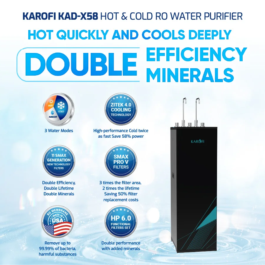 KAROFI KAD-X58 Freestanding Water Filter Machine 11-Stage Reverse Osmosis System Hot Cold Ambient Water Dispenser