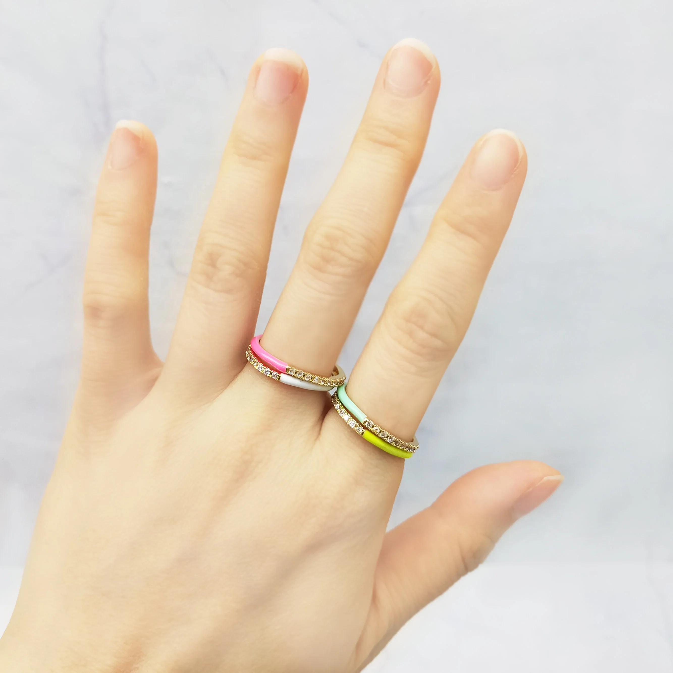 Vintage Neon Enamel Open Adjustment Rings Ladies Fluorescent Zircon Rings