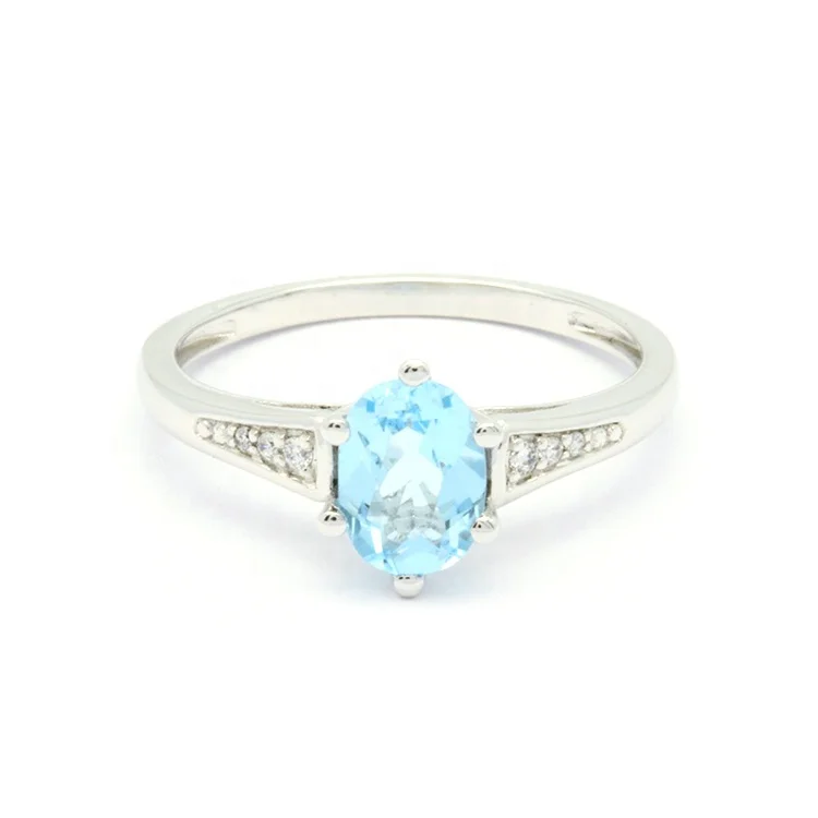 Latest Jewelry Design OEM High Quality Blue Topaz Diamond 18K 14K 9K Classic Gift White Gold Oval Fashion Ring For Women