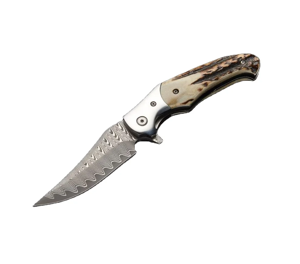 Custom Handmade Damascus Steel Folding Pocket knife With leather sheath Hot sale Inner lock whole sale