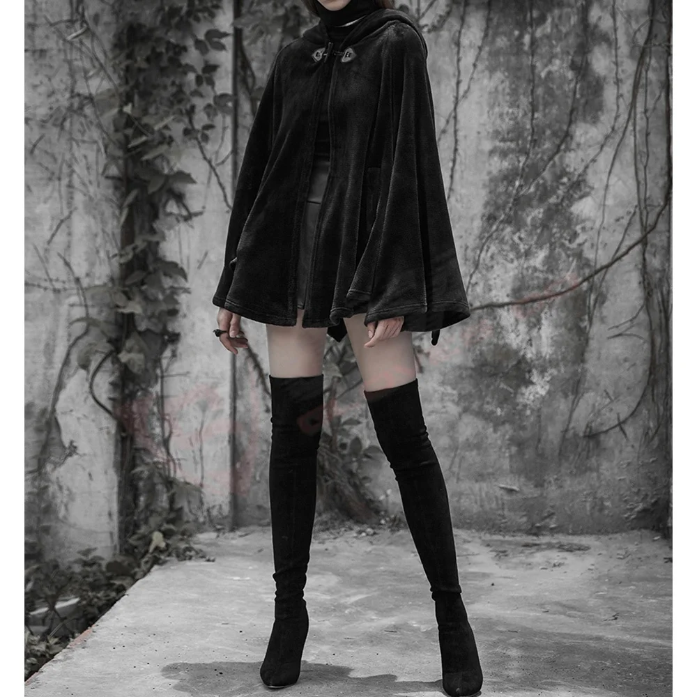 Black-fleeced Women Breathable Winter-Clothing Custom Colors Polyester Material-Gothic Jackets Coats With Hooded Cloak-capes