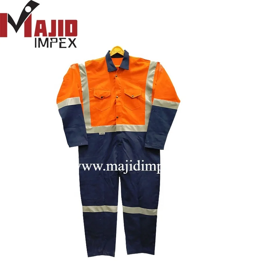 Safety coverall custom logo construction workers high visibility reflective cotton overall work suit work clothes