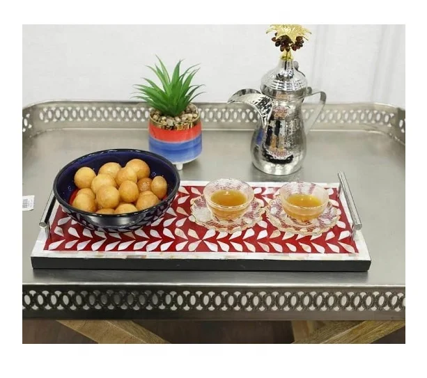 Wholesale 2 Pcs Set Rectangular Natural Buffalo Horn Epoxy Resin Inlay Serving Tray Home Decor Tray by Quality Handicrafts