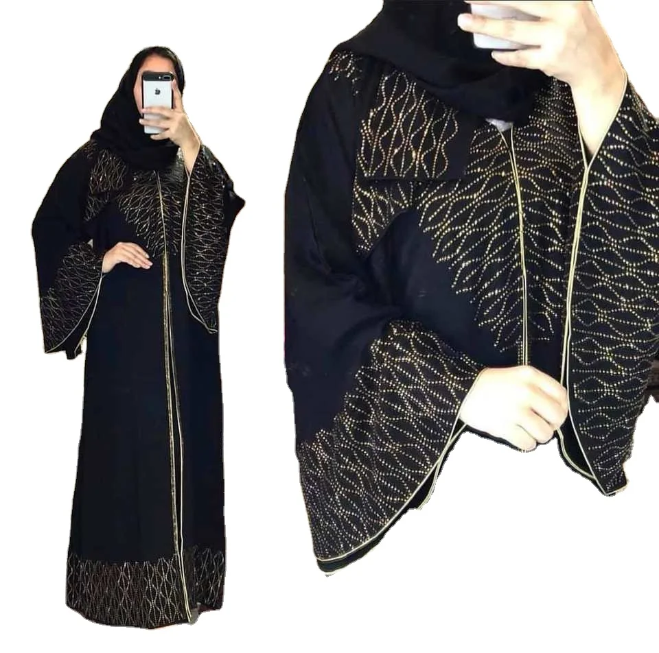 Fashion Plain Dubai Fabric hot drill Islamic Saudi Arabic prayer Women Ladies Kimono dress