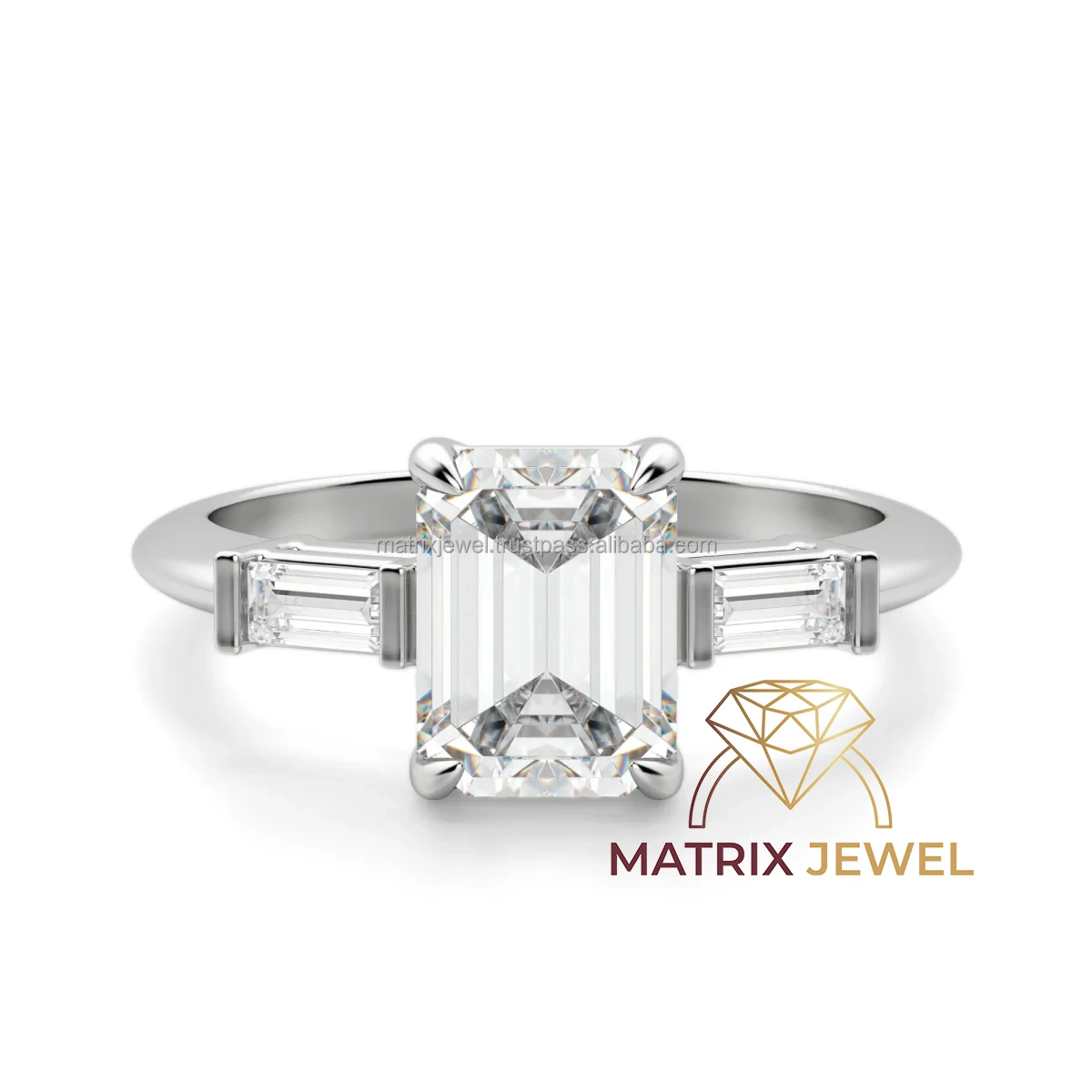 Designer Three Stone Wedding Wonderful Radiant With  Baguette Cut Moissanite Engagement Anniversary Ring