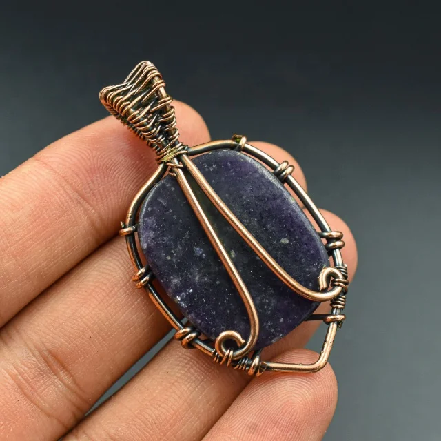 Sodalite Copper Wire Wrapped Gemstone Pendant Handmade Fashion Jewelry Designer Gift for mom