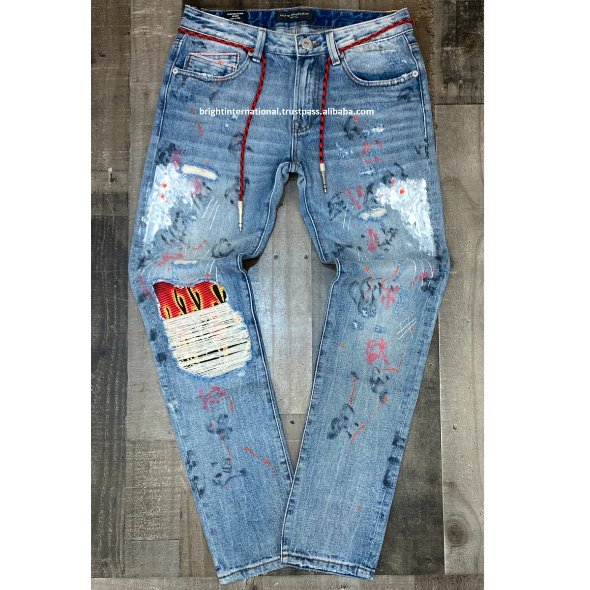 
OEM Custom Cargo Strap Tactical Out Cutoff Ragged Reckon Denim Pants Ripped Distressed Plus Oversize Acid Stone Wash Cold Inside 