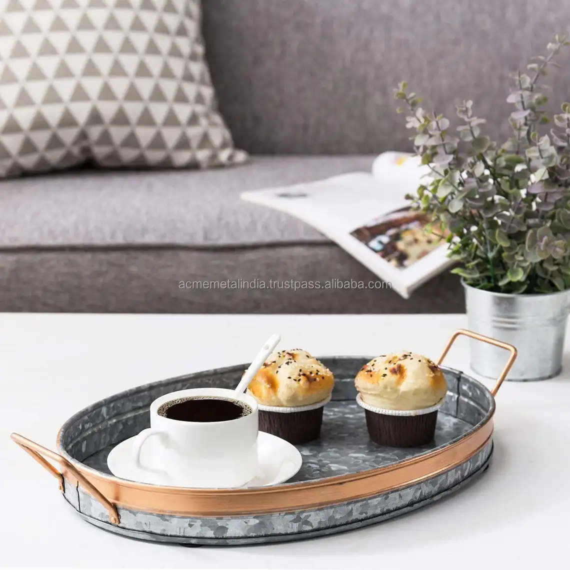 Современный дизайн поднос для еды из металла и мрамора с черным покрытием границы отеля ресторана быстрого питания