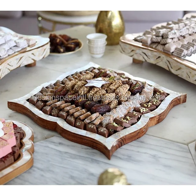 Chocolate Mother of Pearl Inlay Wooden Tray for Serving  with suitable price