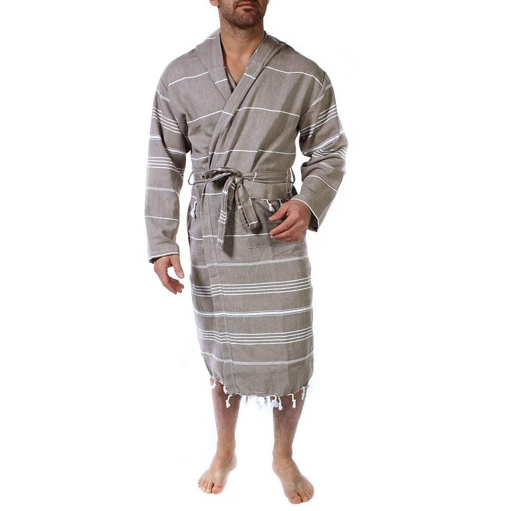 Pure Series Custom Logo Turkish Cotton Luxury Bathrobes for Women Men Lightweight Absorbent Hooded Hotel Robes with Tassels