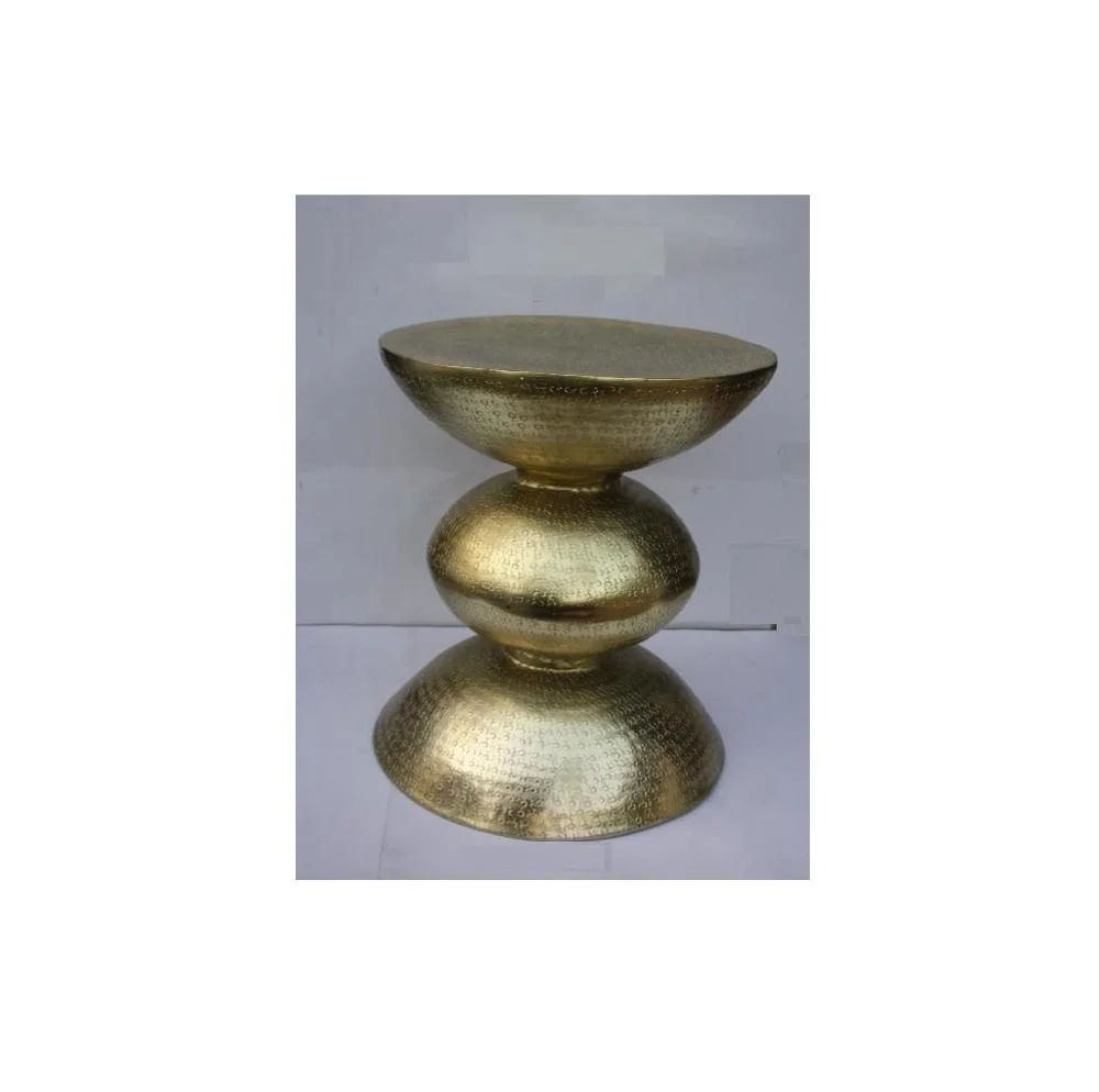 SMALL ALUMINIUM STOOL GREY COLOR SQUARE SHAPE. Modern Metal Accent Coffee Table Drum Shape With Round Top For Garden & Living Ro