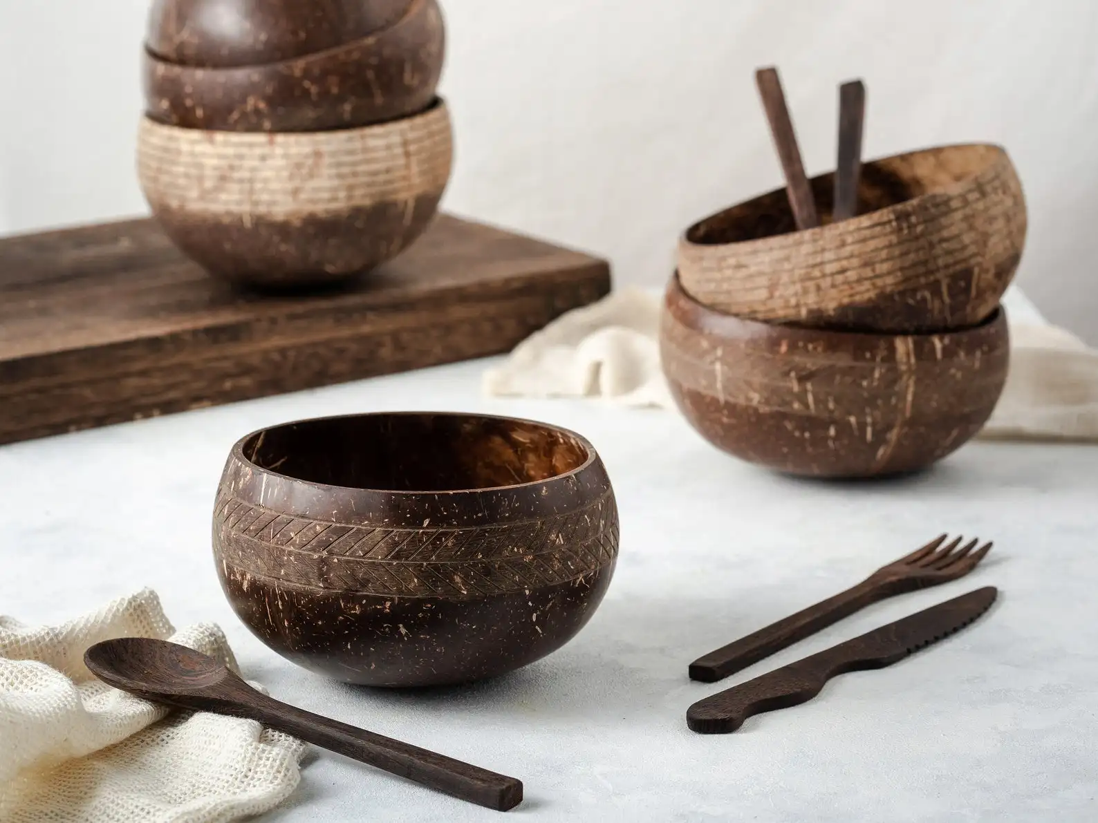 Wholesale Natural Handmade Craft Bowls Spoon Set Coconut Shell Bowl