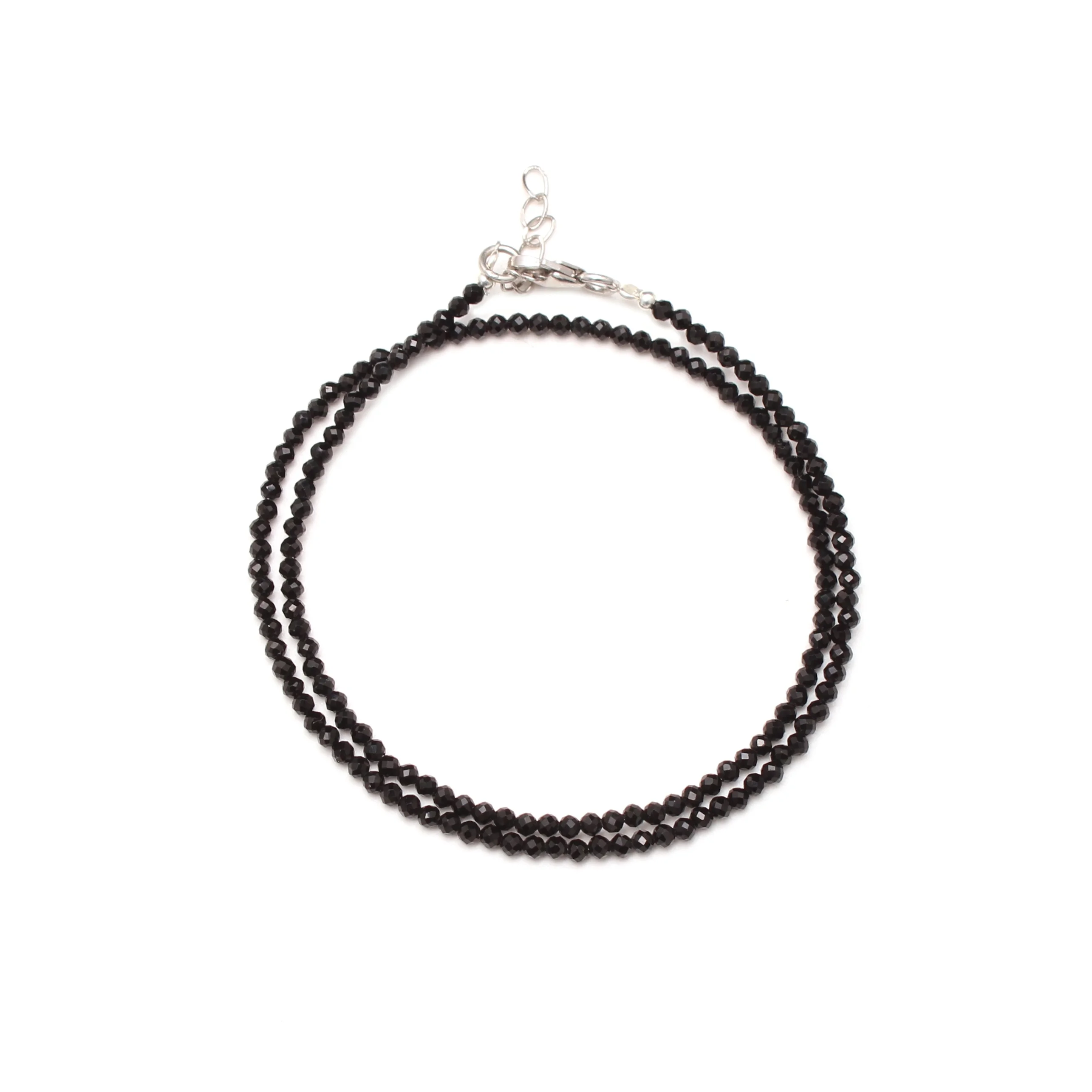 Black Spinel Thin Beaded Chain Necklace, 2mm Tiny Seed Bead Necklace Jewelry For Women