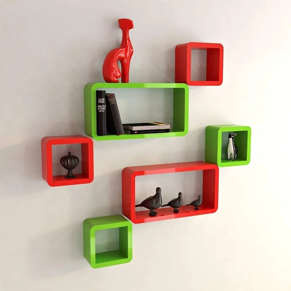Wall Shelves Set of 6 Cube Floating Shelves Storage MDF Book CD DVD Toy Storage Display