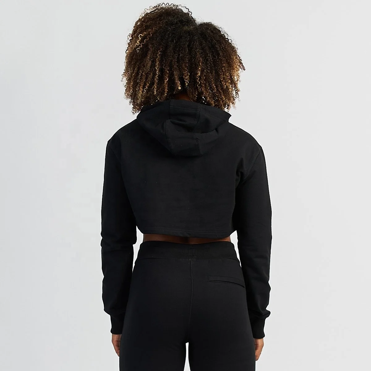 Wholesale Tracksuits Long Sleeve Women Fitness Black Crop Hoodie Custom ( Manufacturer by Ever Glow )