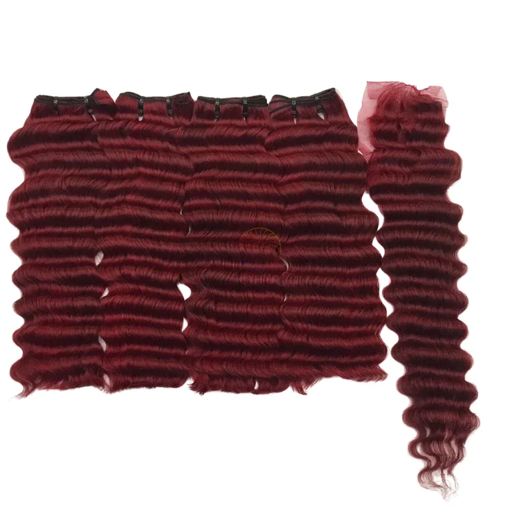 Red Wine Ombre Deep Wave Human Hair Bundles Double Drawn Vietnam Hair Weave Wholesale Price