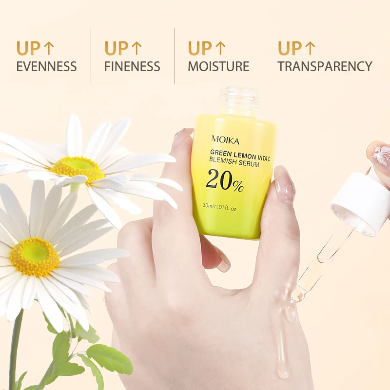 MOIKA Organic Facial Serum 30ml Natural VC Serum Whitening and Moisturizing with Hyaluronic Acid Vitamin for Aging