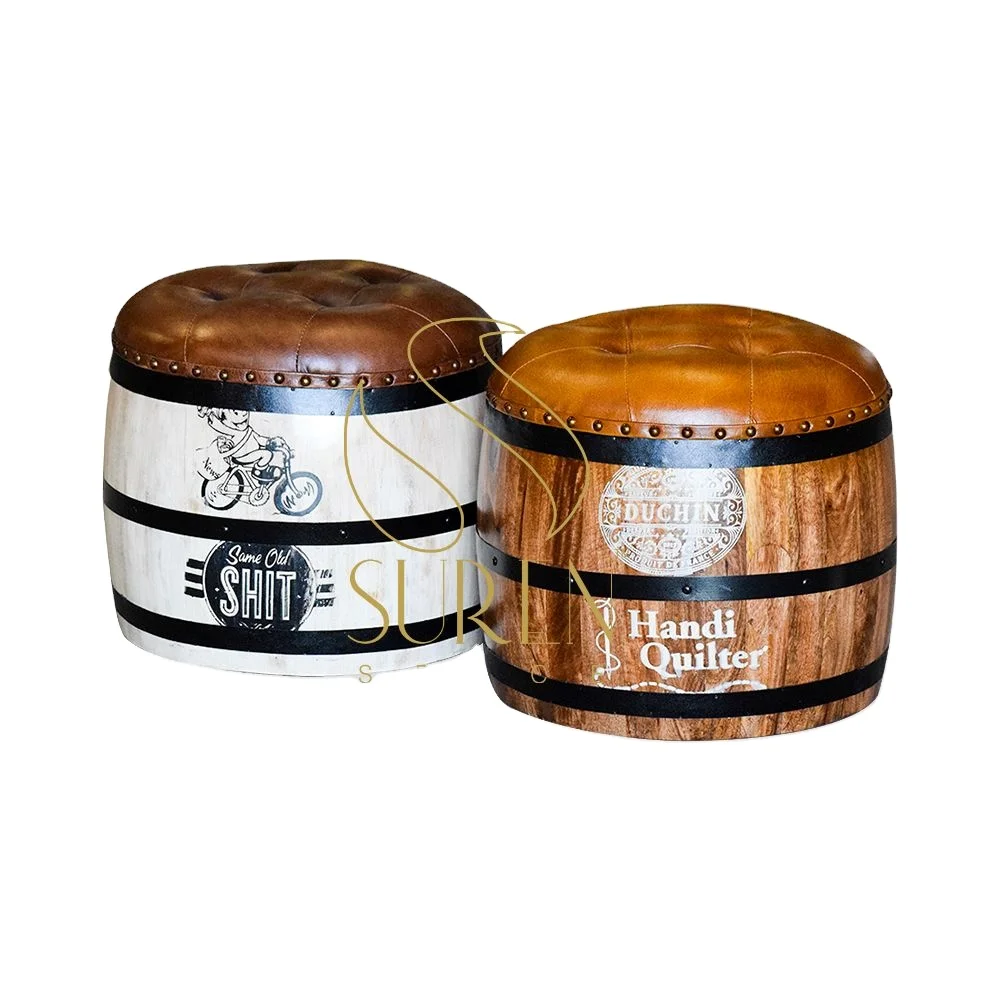 Индийский брезентовый кожаный круглый оттоманский стул, дизайнерский индийский пуф ручной работы