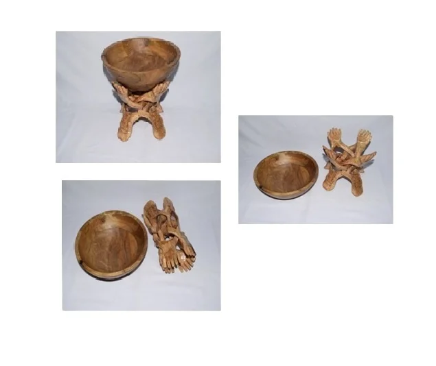 Wooden  Three Leg Cobra Bowl Stand With Bowl