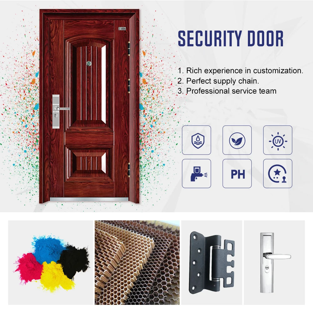 Customized Cheaper Price Residential Use Metal Exterior Security Door Steel Front Anti-theft Door with Strengthened Hardware