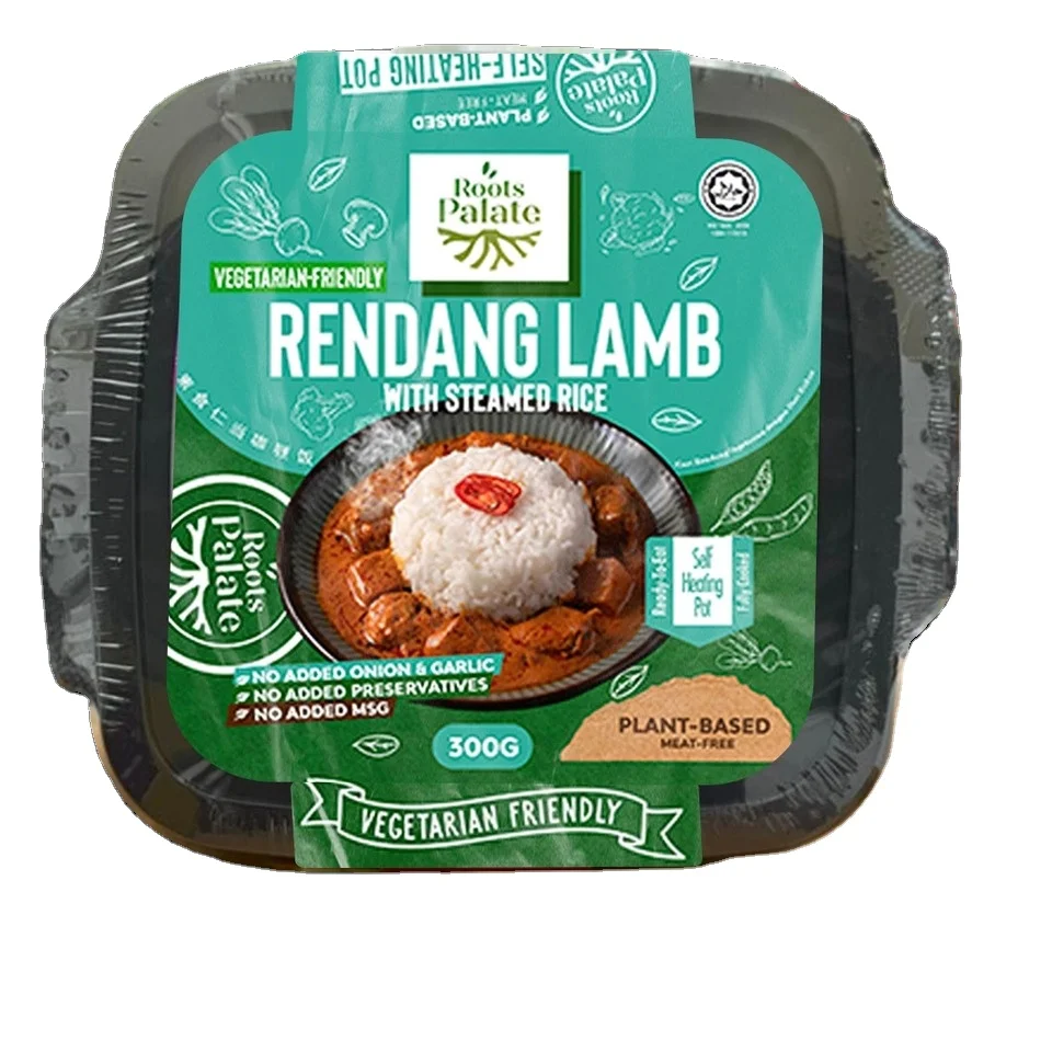 Instant Plant-Based HALAL Vacuum-Packed Self-Heating Meal Vegetarian Spicy Lamb Meat with Steam Rice On-the-Go Vegan Mutton Meal