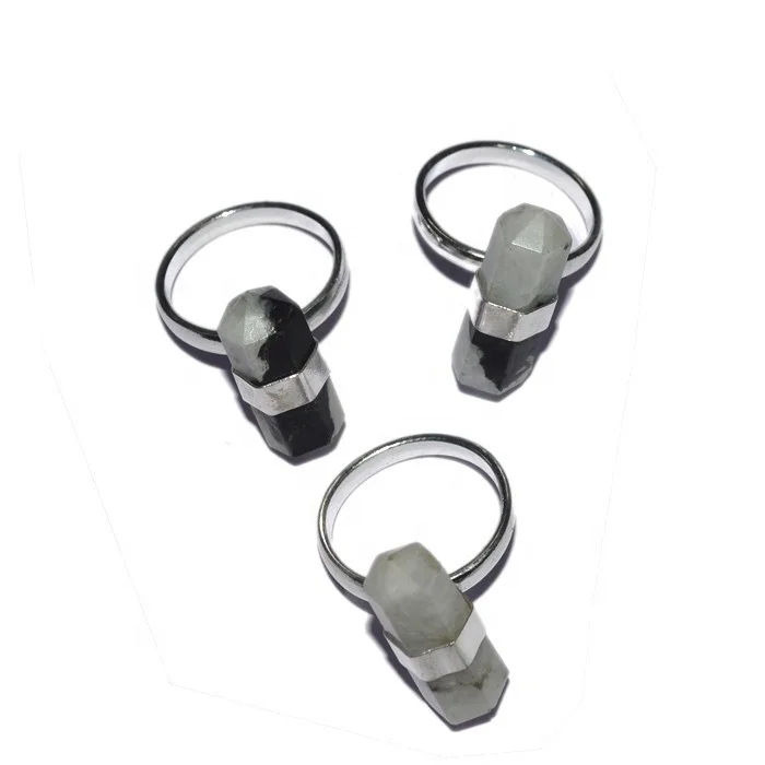 High-quality Crystal Quartz Arrowheads Gemstone Ring Amethyst Crystal Rhinestone Pave Setting Healing Crystals Jewelry